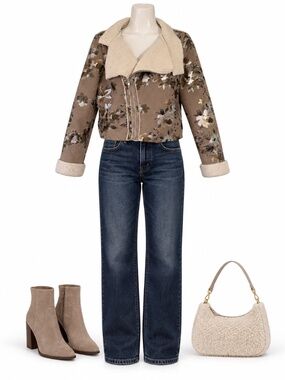 Goldie Metallic Floral Faux Shearling Moto Jacket XS
